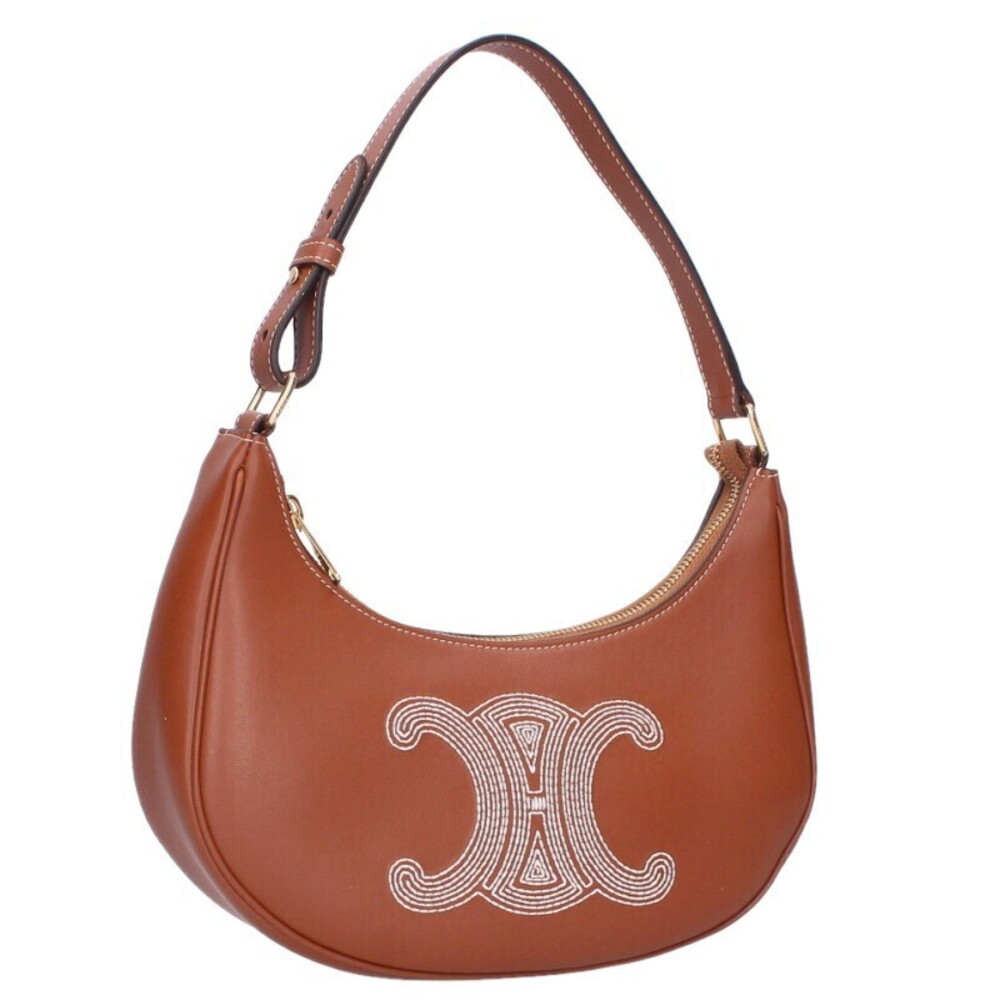 Celine AVA TRIOMPHE embroidered calfskin shoulder bag brown